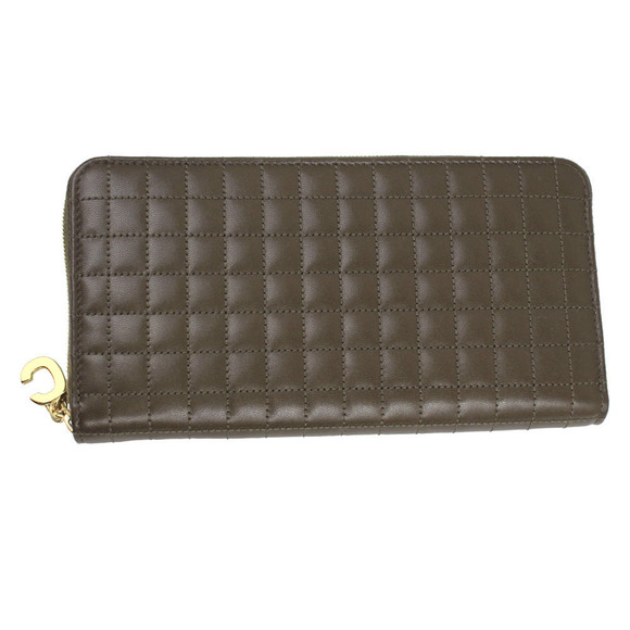 Celine Long Quilted Wallet Khaki Green Zip Leather - Picture 1 of 4
